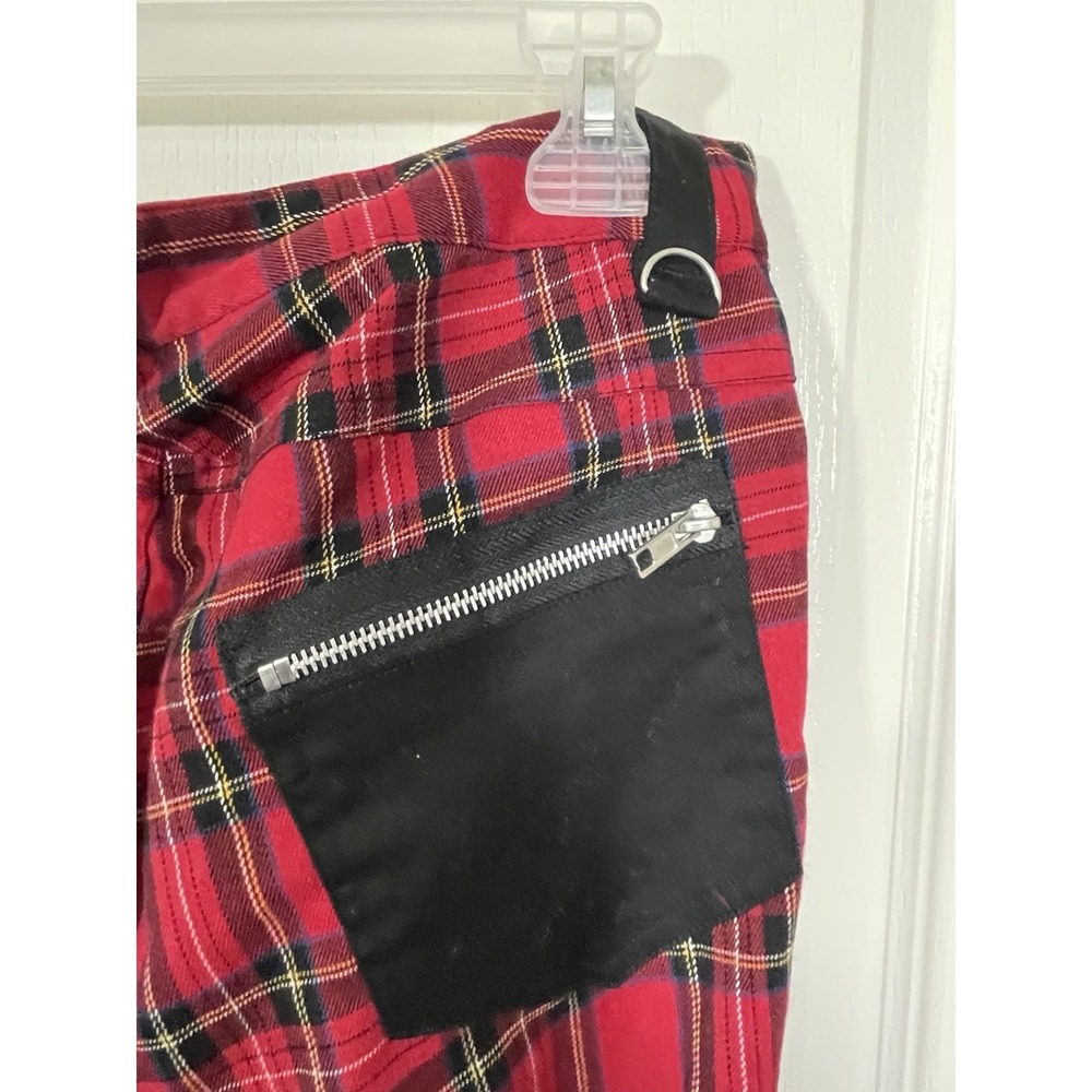 Hell Bunny Tartan Plaid Rudie Pants Womens Large Red Goth Punk Grunge Zippers - Picture 5 of 12